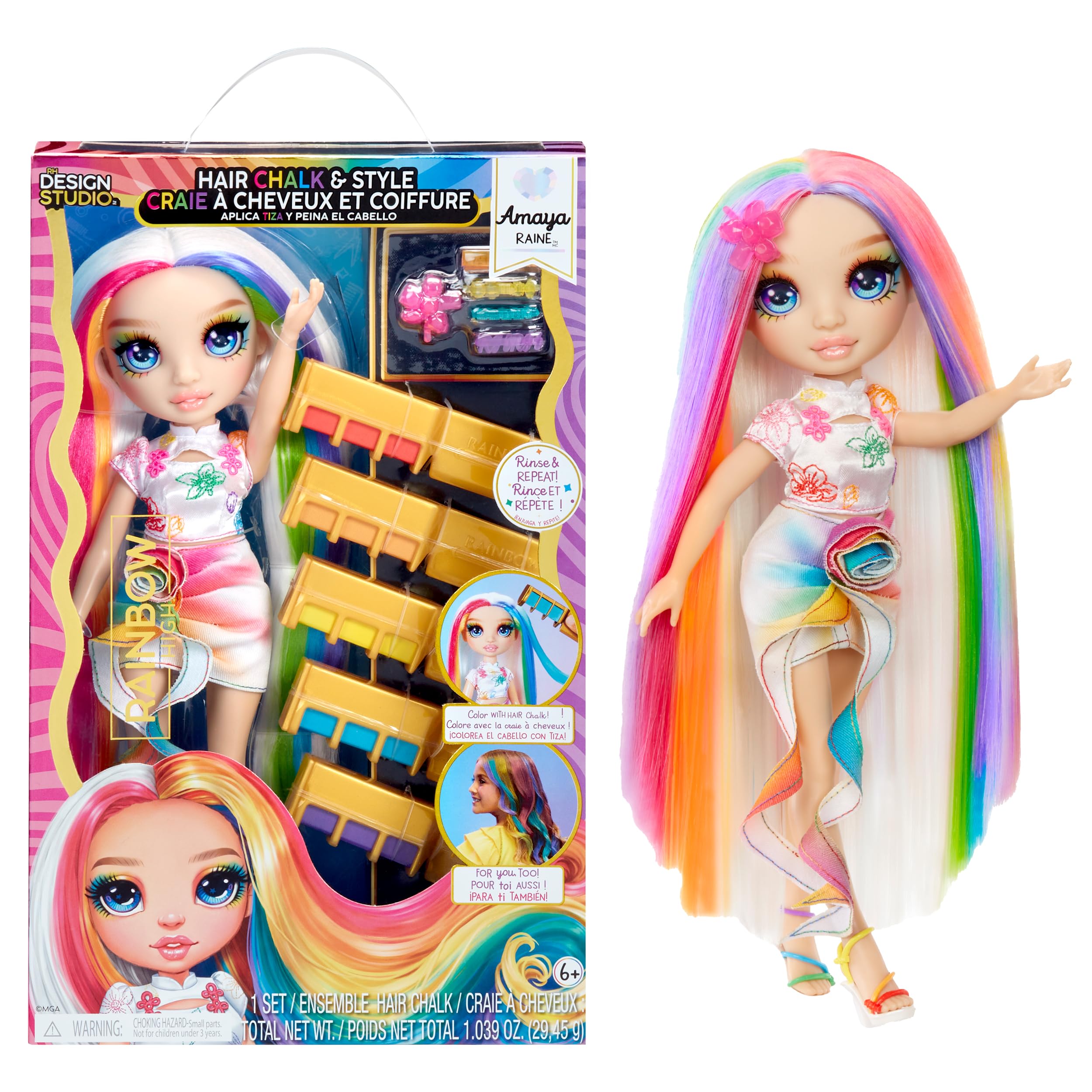 Rainbow High Hair Chalk & Style Amaya - Rainbow 11” Doll. Washable Rainbow Hair Chalk, Color, Style, Play, Rinse & Repeat. Great Gift for Kids 4-12+