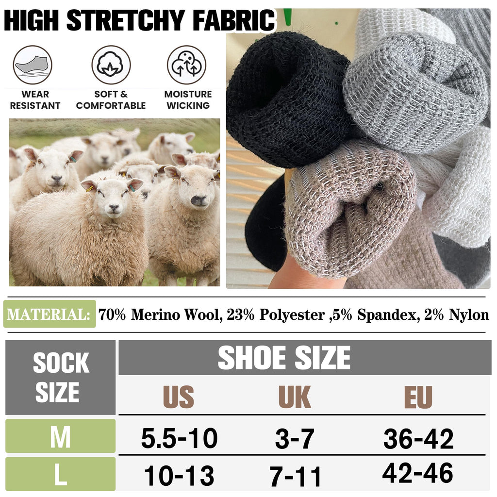 EBMORE Womens Merino Wool Slouchy Boot Socks Thermal Warm Winter Thick Scrunch Slouch Cozy Crew Gifts Socks 4 Pairs Stocking Stuffers(Black/khaki/Grey/White,M)