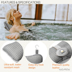 HUGABOW 2-Pack Large Pillow for Hot Tub (Grey), Spa, and Chaise Lounge - Universal Headrest & Neck Support Cushion, Adjustable Height with Long Strap, Easy Drying with Hook (2-Pack)