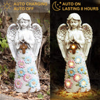 Voveexy Angel Garden Statue Outdoor Figurine, Solar Powered Garden Sculpture with 6 LEDs Resin Praying Angel Decor for Patio Lawn Yard Porch Decoration Christmas Birthday Housewarming Present 13.2” H