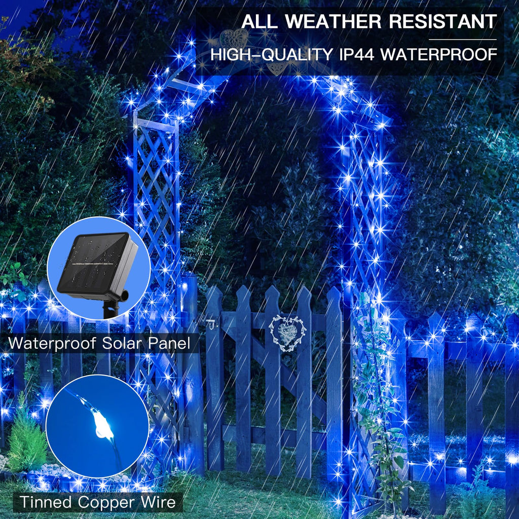 suddus 2 Pack 33ft Solar Fairy String Lights Small, 100 Led Blue Solar Fairy Lights Outdoor, 8 Modes Solar Christmas Lights Copper Wire for Trees Garden Patio Yard Deck Fence Party Decorations