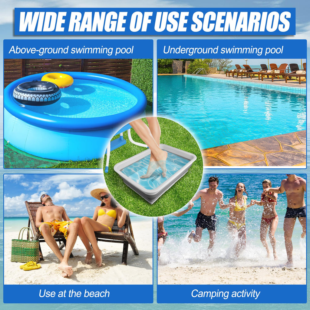 Desunqin 11.8" x 7.87" x 4.5" Pool Foot Bath Tray for Swimming Pool, Non- Slip Collapsible Foot Bath for Pool, Portable Foot Tub for Pool for Above Ground Pool Accessories, Rinse Feet Keep Pool Clean