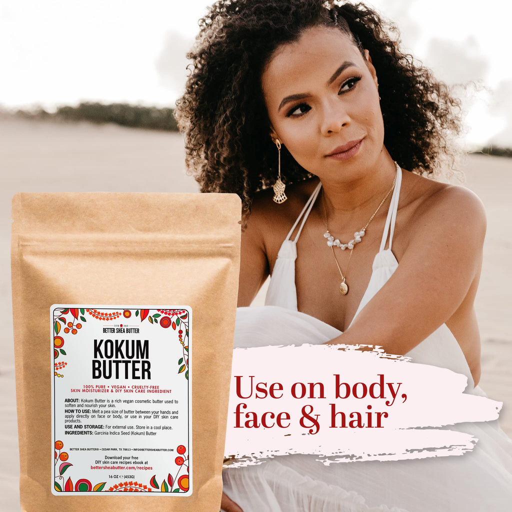 Raw Kokum Butter Unrefined - Body Butter Bar for Soap Making and DIY Skin and Hair Care Products - Pure, Unscented Moisturizer for Lotion Base - 8 oz Block