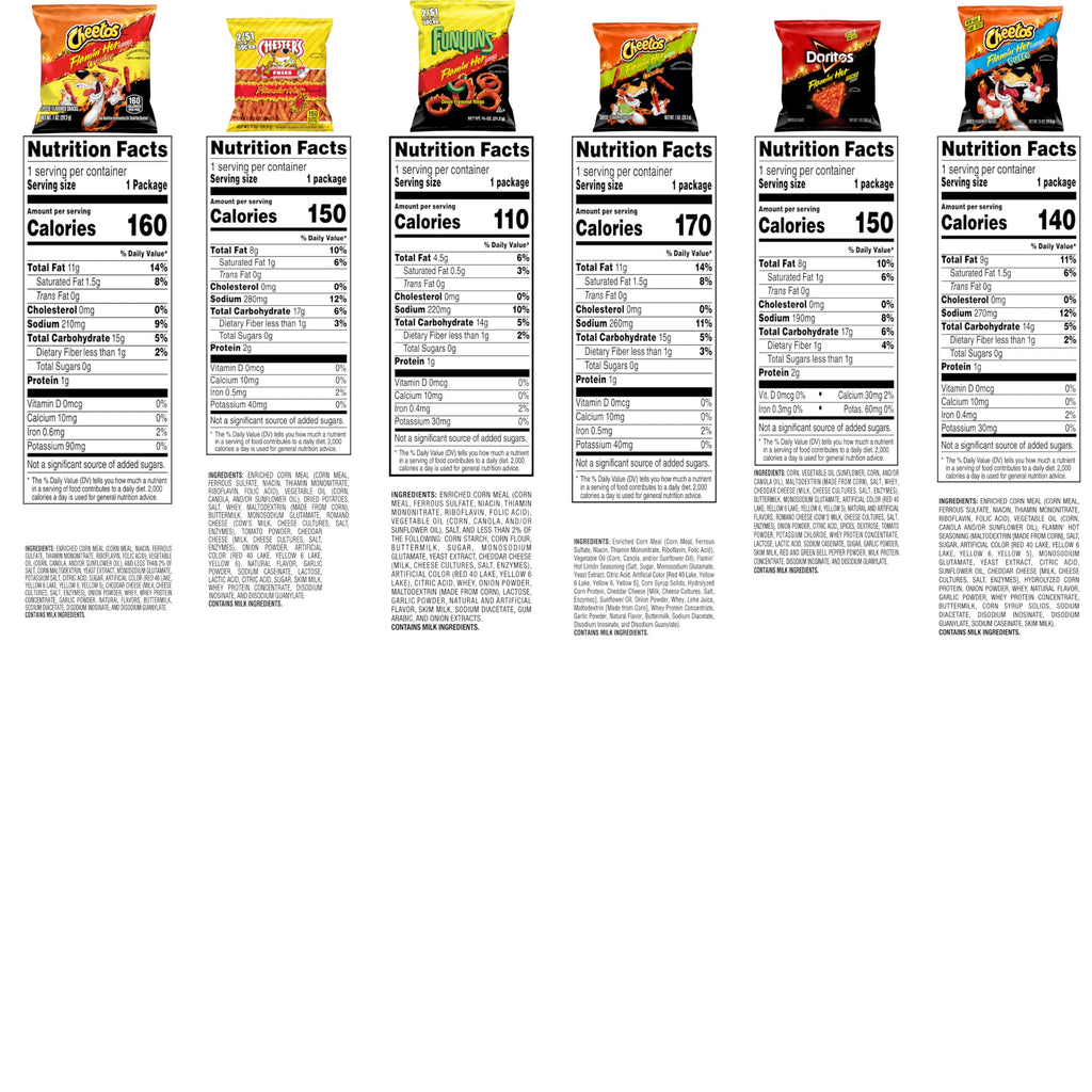 Frito Lay Flamin' Hot Mix, 6 Flavor Single Serve Cheetos, Doritos, Chester's & Funyuns Variety Pack, (40 Count)