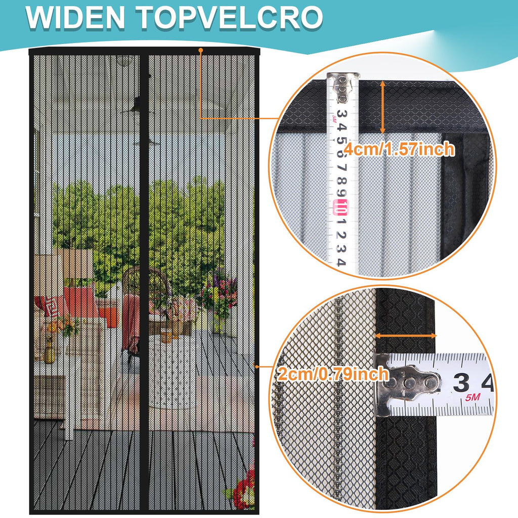 ENBZSVU Magnetic Screen Door Mesh, Fit Door 36 x 78 inch, Black Actual Net Screen Size Include Edges 38" x 80" for Patio, Sliding Door, Keeps Bugs Out, Fresh Air Flow, Self Closing