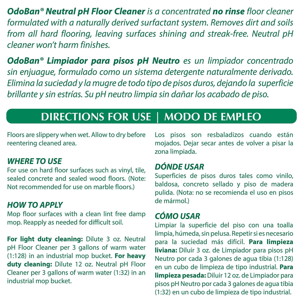 OdoBan Professional Series Neutral pH No Rinse Floor Cleaner Concentrate, Set of 4, 1 Gallon Each