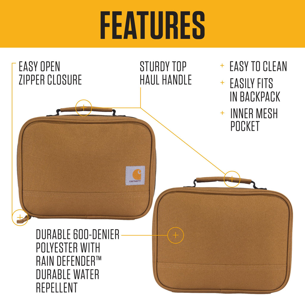 Carhartt Insulated Lunch Cooler For Men and Women, Fully Insulated Lunch Pale for Everyday Use, 4 Can (Black)