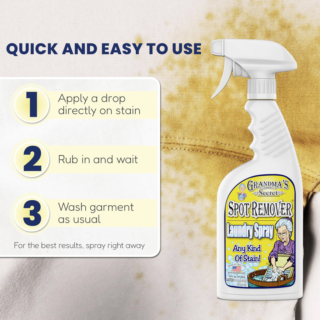 Grandma's Secret Spot Remover Laundry Spray - Chlorine, Bleach and Toxin-Free Fabric Stain Remover for Clothes - Removes Oil, Paint, Blood and Pet Stains - 16 Oz, 2 Pack