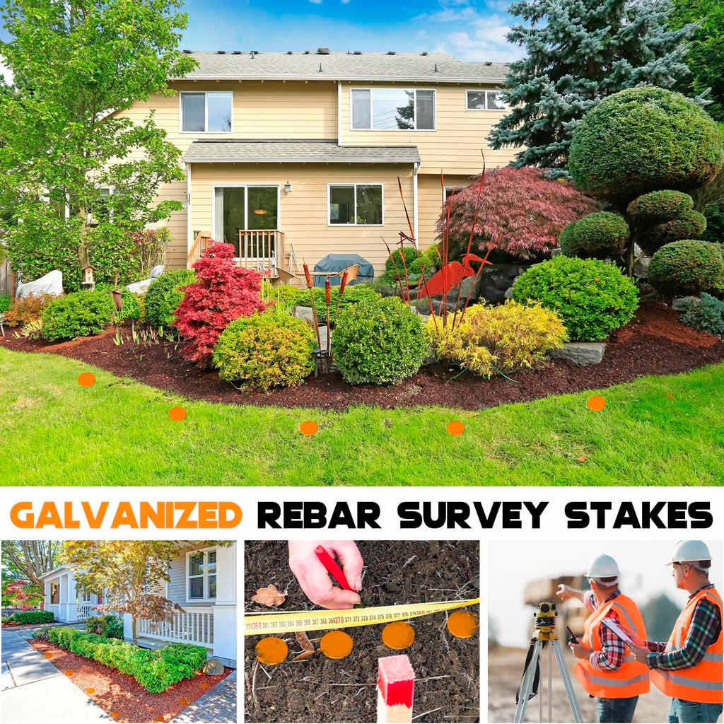 Silkfly 8 Pack,8 Inch Galvanized Rebar Survey Marker 0.75 LB,Orange