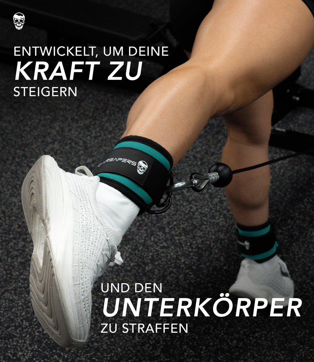 Gymreapers Ankle Straps (Pair) For Cable Machine Kickbacks, Glute Workouts, Lower Body Exercises - Adjustable Leg Straps with Neoprene Padding (Cyan, Pair)