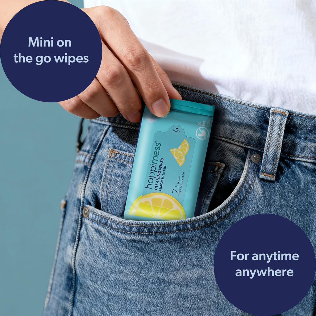 happimess On-the-Go Lemon Multi-Surface Cleaning Wipes, White, Pack of 36