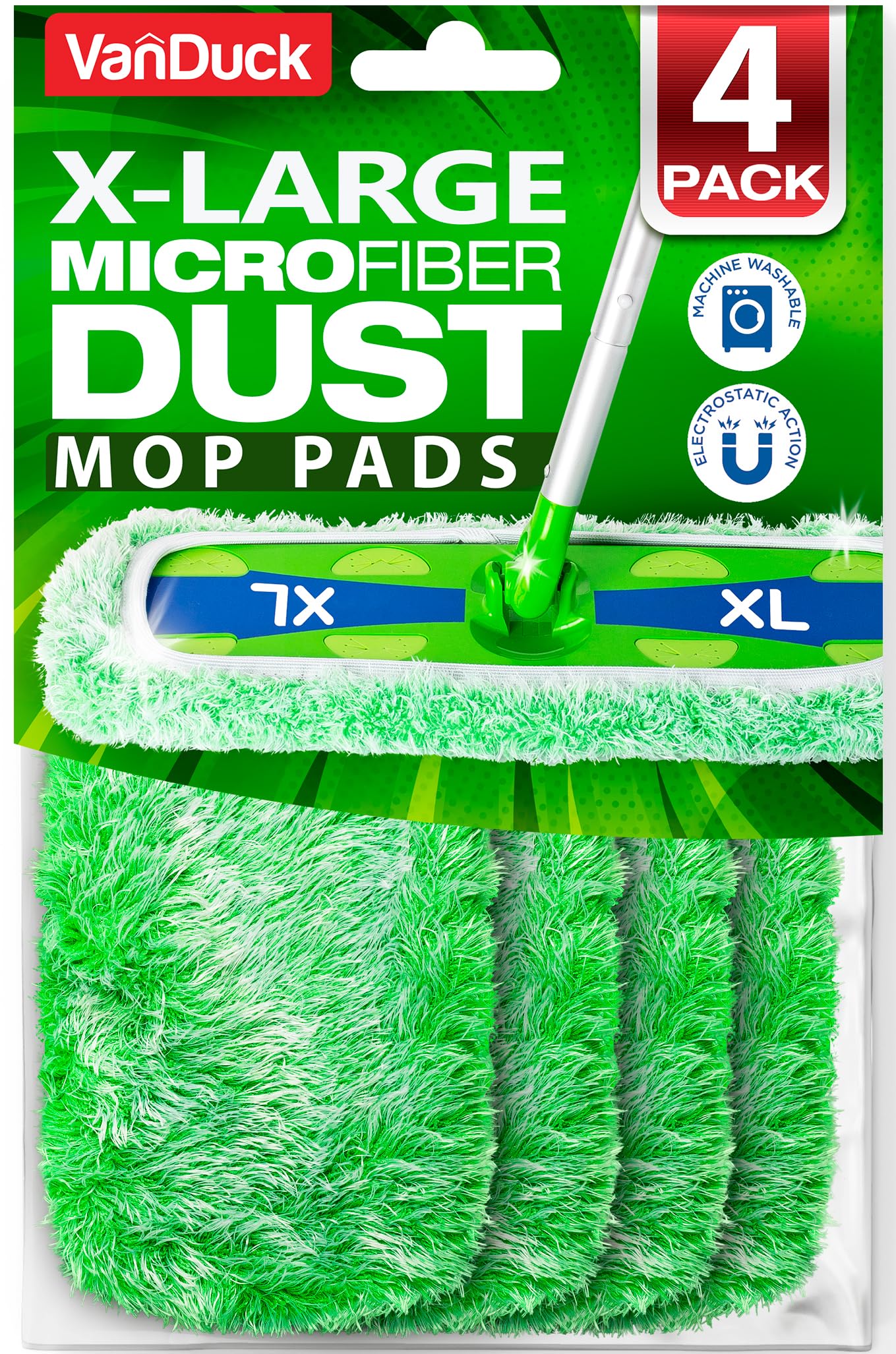 VanDuck XL Dust Mop Pads Compatible with Swiffer XL (4 Pack) - Extra Large Dry Pads Refills - Microfiber Covers Reusable Mop Heads (Handle is Not Included)