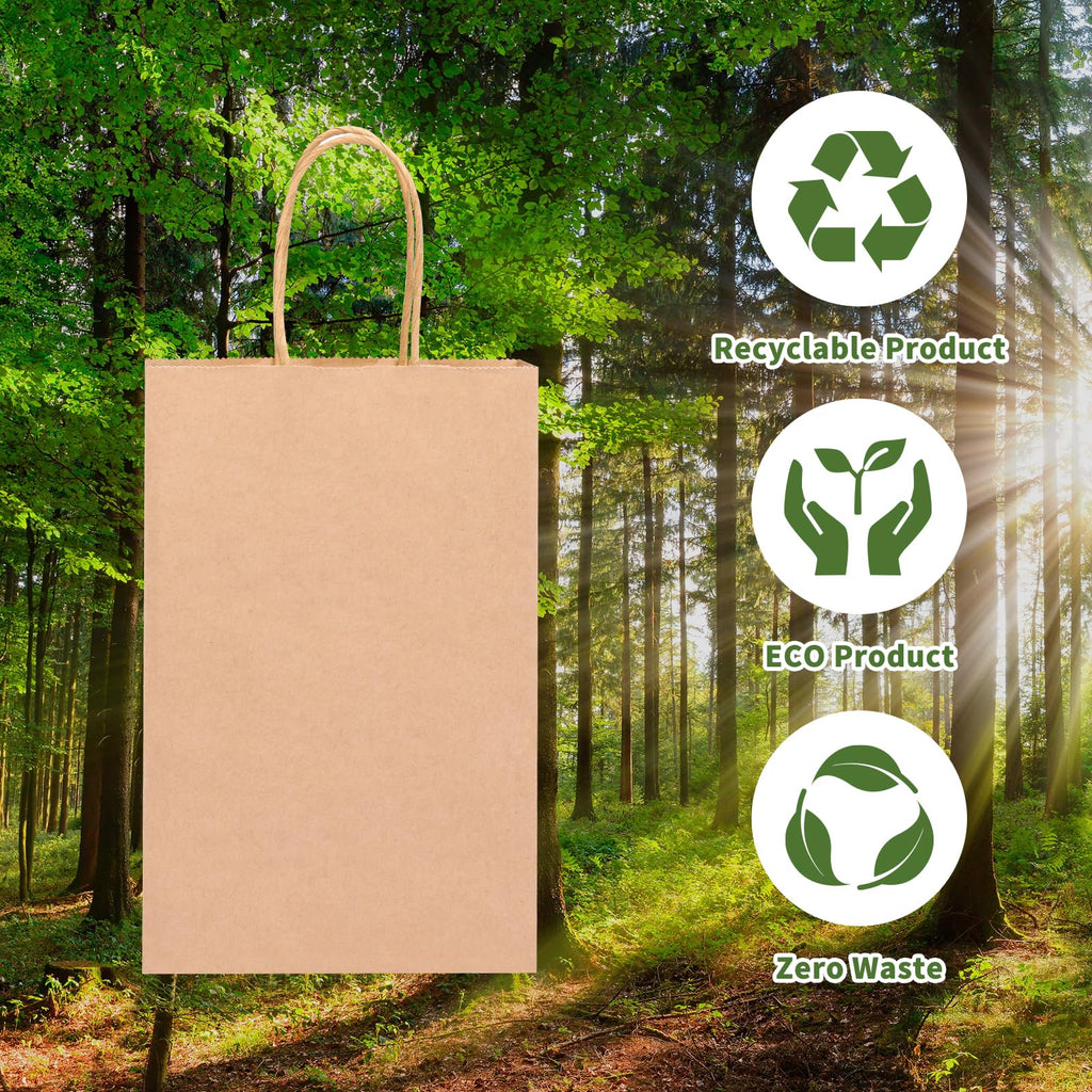 OUTUXED 150pcs Brown Paper Bags with Handles, 5.25x3.2x8in Small Gift Bags