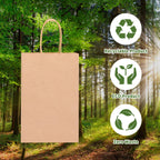 OUTUXED 150pcs Brown Paper Bags with Handles, 5.25x3.2x8in Small Gift Bags