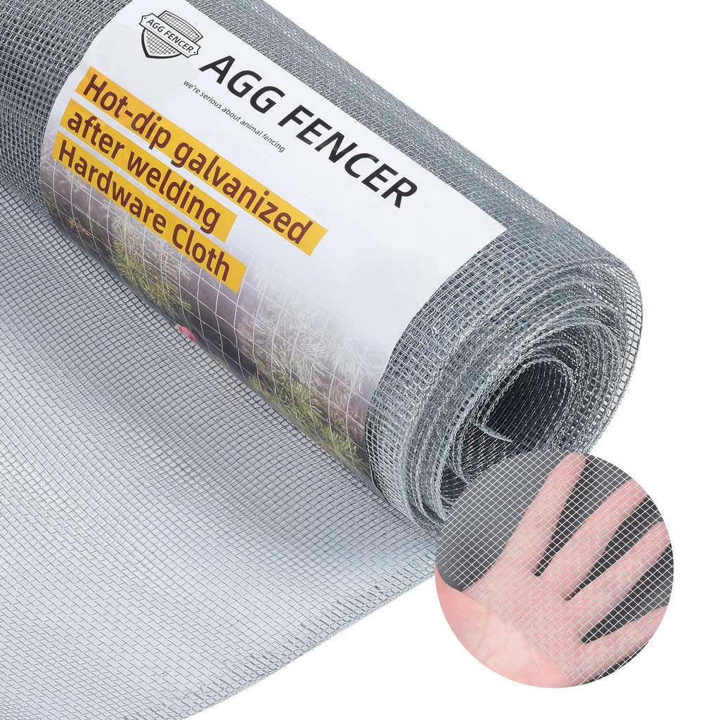AggFencer 24in x 10ft Hardware Cloth 1/8 inch 27Ga Hot Dipped Galvanized After Welding, Chicken Coop Wire Fence, Welded Metal Fencing Roll Mesh for Bee Screen Garden Plant Poultry Animal Netting Cage