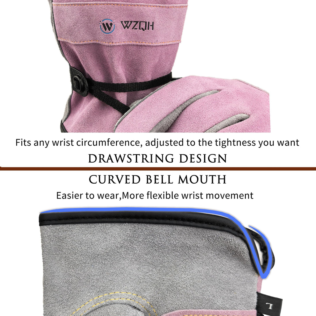 WZQH Leather Work Gloves for Men or Women. Medium Glove for Gardening, Tig/Mig Welding, Construction, Chainsaw, Farm, Ranch, etc. Cowhide, Cotton Lined, Utility, Firm Grip, Durable. Pink-Grey M