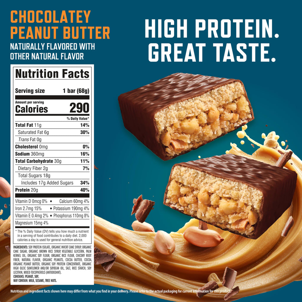 CLIF BUILDERS Protein Bars - Chocolatey Peanut Butter - 20g Plant Based Protein - Gluten Free - Non-GMO - Low Glycemic - No Artificial Sweeteners - 2.4 oz. (12 Pack)