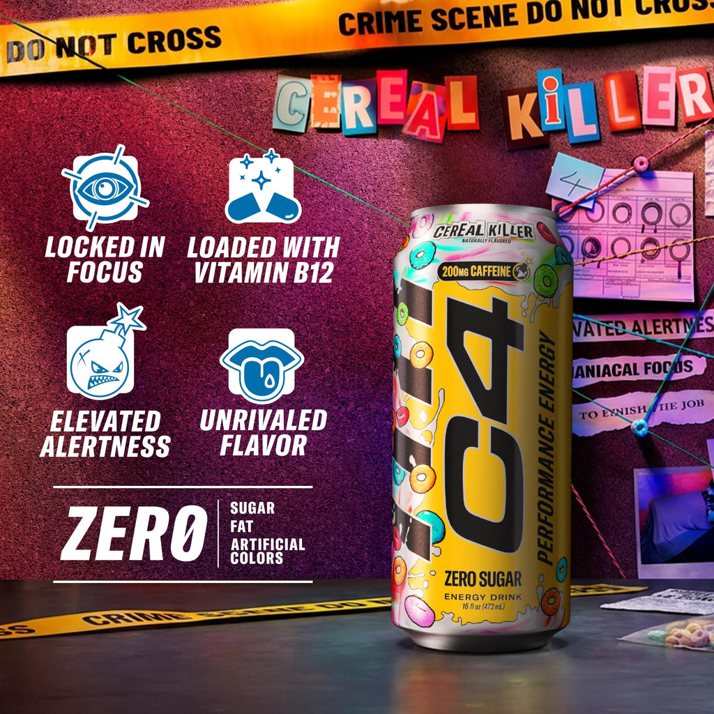 C4 Performance Energy Drink with Zero Sugar, Cereal Killer, 12pk