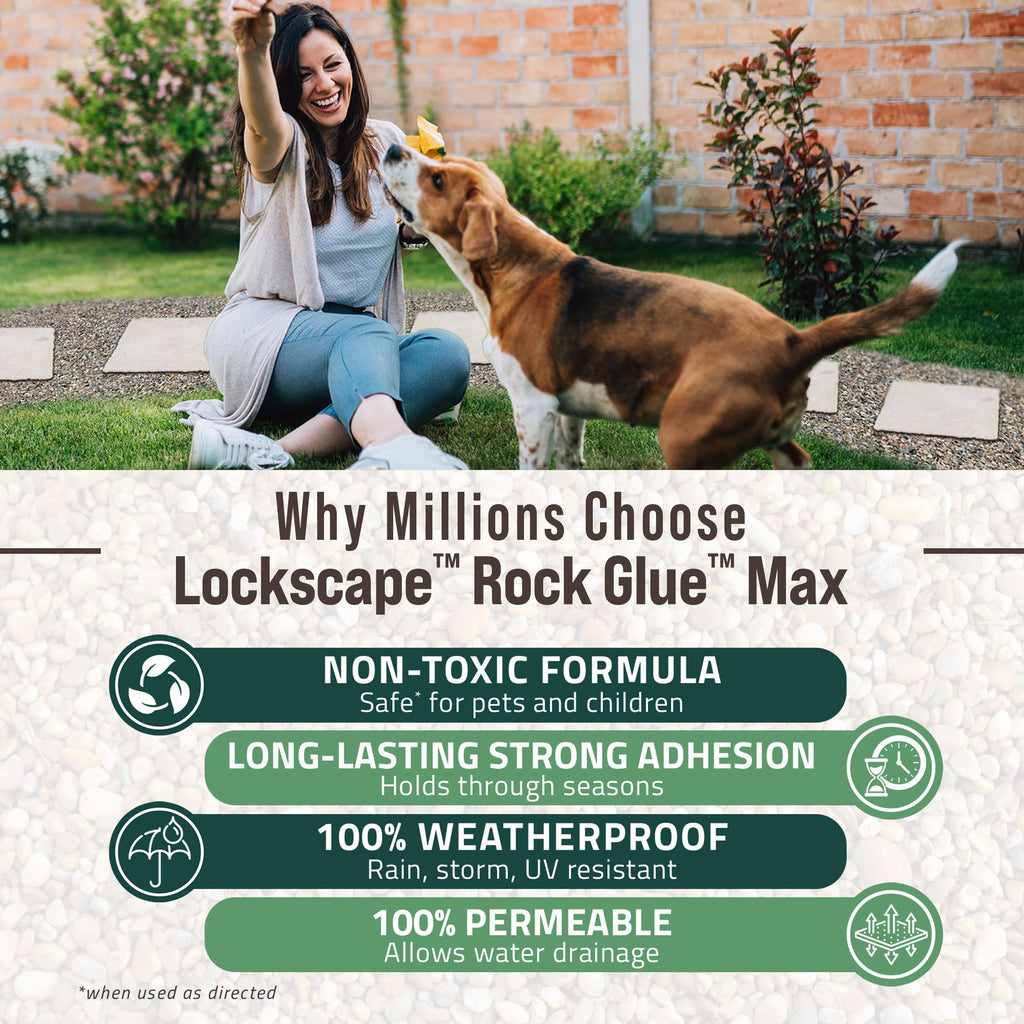 PetraMax Lockscape Rock Glue for Landscaping, 1 Gal (Made in USA) - 100% Permeable & Pet-Safe Landscape Adhesives for Stones & Pebbles - Ready to Spray Pea Gravel Binder & Mulch Glue for Landscaping