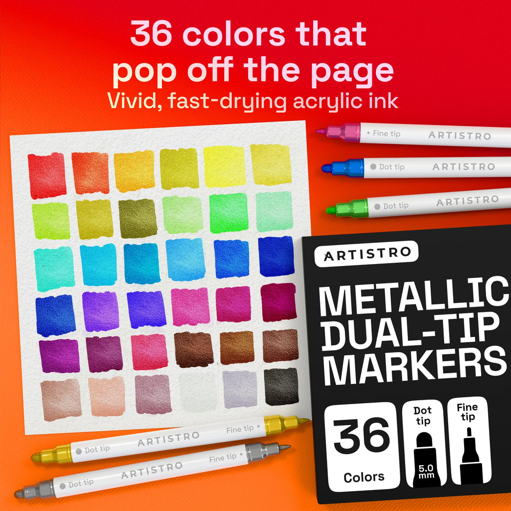 ARTISTRO 36 Metallic Dual-Tip Acrylic Paint Marker Pens