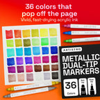 ARTISTRO 36 Metallic Dual-Tip Acrylic Paint Marker Pens