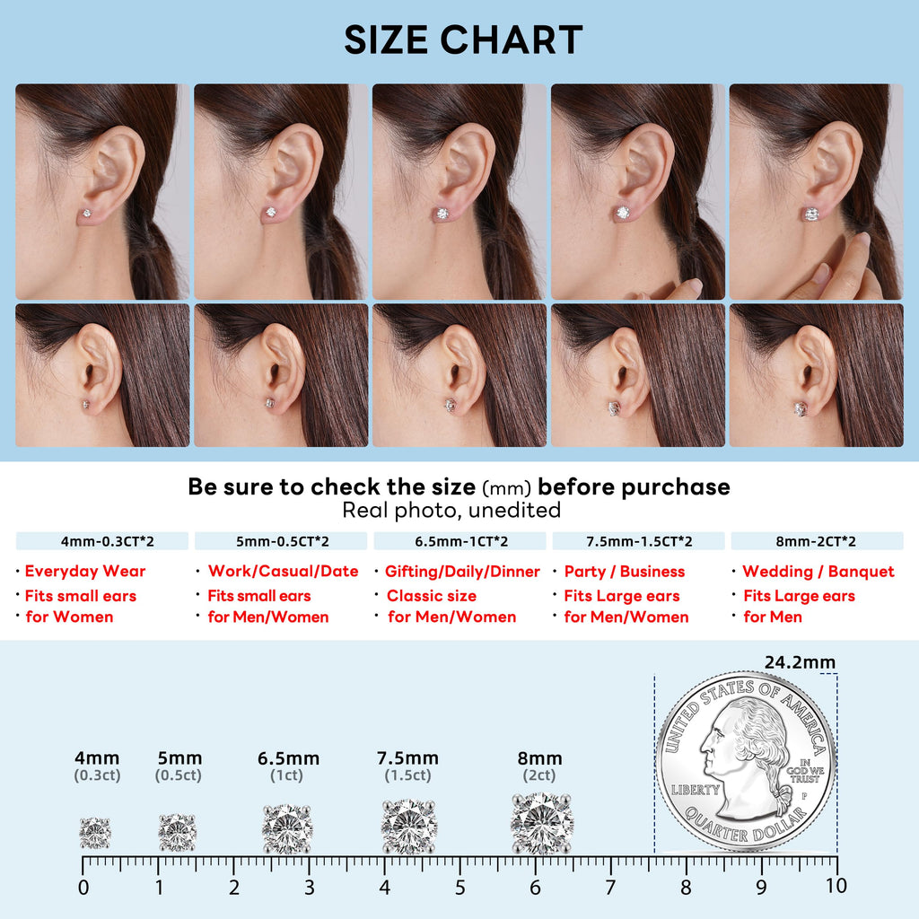 Moissanite Screw Back Earrings Men Women, Substitute Diamond Stud Earrings