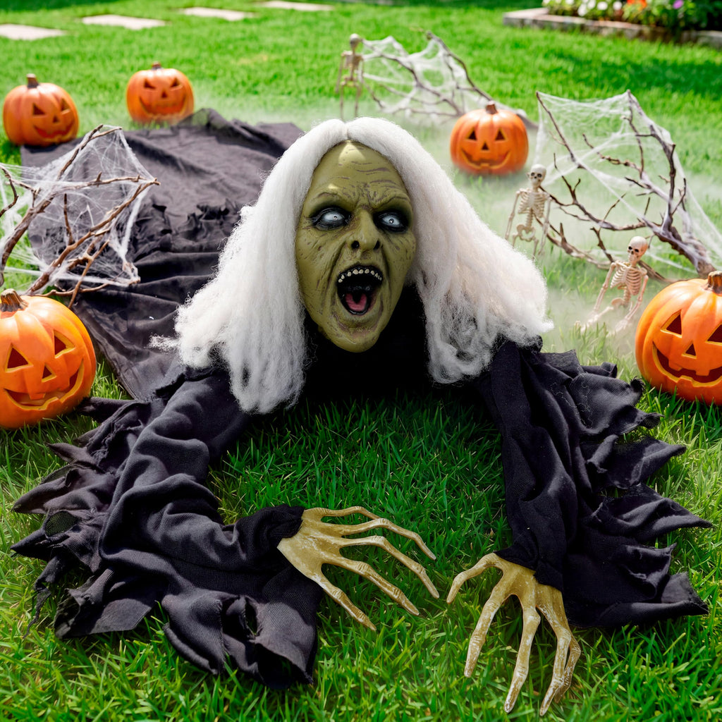 JOYIN Zombie Halloween Decoration Outdoor Witch Groundbreaker Halloween Graveyard Decor Outside, Scary Zombie Props with Sound Effect & Lighted Eyes for Haunted House, Lawn Yard Decorations