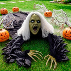 JOYIN Zombie Halloween Decoration Outdoor Witch Groundbreaker Halloween Graveyard Decor Outside, Scary Zombie Props with Sound Effect & Lighted Eyes for Haunted House, Lawn Yard Decorations