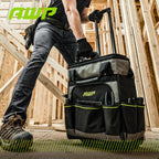AWP Rolling Tool Bag Durable Tool Tote Water-Resistant Organizer for Professionals and Contractors, Adjustable Handle for Travel, Black | L-22814