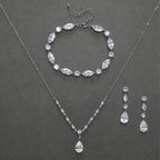 SWEETV Bridal Jewelry Set for Wedding, Cubic Zirconia Necklace Dangle Drop Earrings Bracelet Set, Teardrop Marquise Brides Bridesmaids Wedding Prom Anniversary Jewelry Gifts for Women