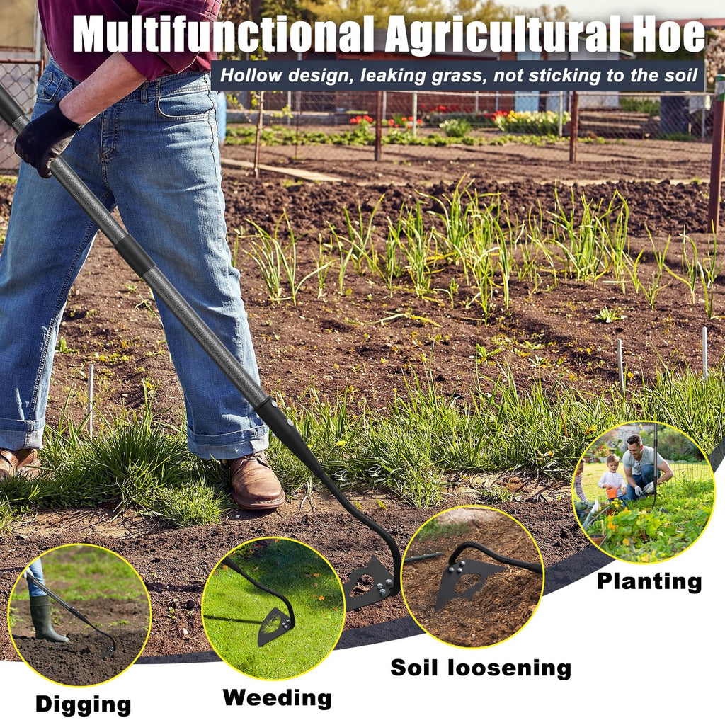 EUIJOIP Hoe Garden Tool, Hollow Hoe with 55-85 Inch Long Handle, Adjustable Manual Weeder Heavy Duty Garden Hoe for Weeding, Digging, Hoeing, Cutting and Loosing Soil