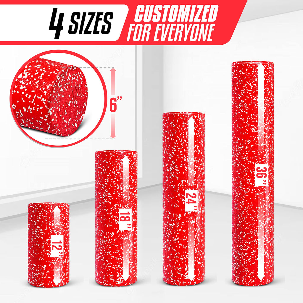 Yes4All High-Density Foam Roller for Back Pain Relief, Yoga, Exercise, Physical Therapy, Muscle Deep Tissue Massage 12-18-24-36- Red Snow - 12 Inches