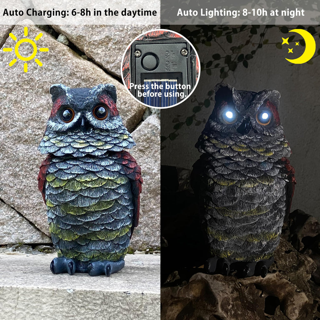 FESTGLOX Solar Owl Decoys to Scare Birds Away, Fake Owl Outdoor Garden