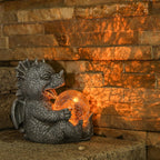 Jy.Cozy Garden Dragon Statue Solar Powered Outdoor Figurine Light Decor Cute and Hold Glowing Glass Ball Resin Sculpture Home Decoration for Porch Patio Lawn Farm Yard Housewarming Ornament Gift