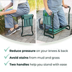 Garden Kneeler And Seat - Protects Your Knees, Clothes From Dirt & Grass Stains - Foldable Stool For Ease Of Storage - EVA Foam Pad - Sturdy and Lightweight - Bench Comes With A Free Tool Pouch!
