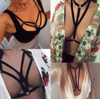 FIBO STEEL 4 PCS Black Strappy Cage Bra Sexy Bra Harness for Women