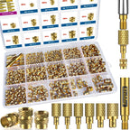 Ktehloy 513 Metric Threaded Inserts with Heat Set Insert Tips, M2 M2.5 M3 M4 M5 M6 Female Thread Knurled Nuts Assortment Kit, for Plastic and 3D Printing Components