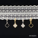 MUSEQVE White Four Leaf Clover Earrings for Women 14K Gold Plated Mother of Pearl Lucky Clover Charm Drop Dangle Huggie Hoop Jewelry Gifts [CVRE-WH-G]