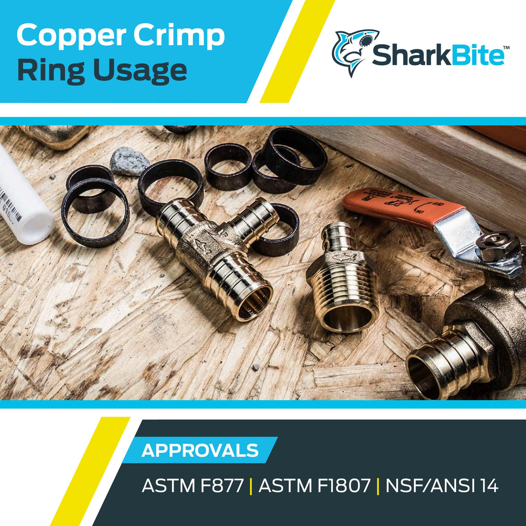SharkBite 3/8 Inch Copper Crimp Rings, Pack of 25, PEX Pipe, PE-RT, 23101CP25