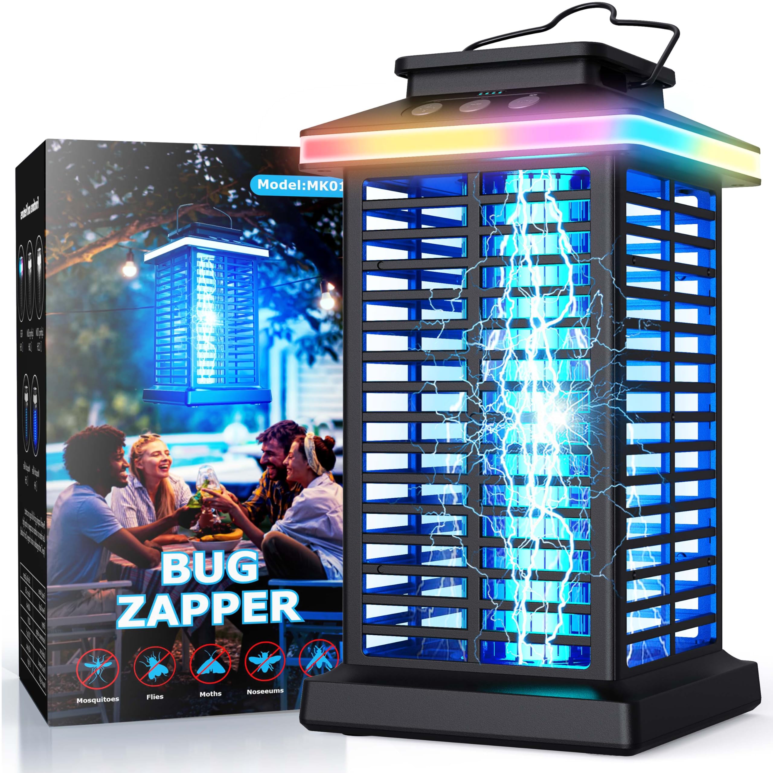 Bug Zapper Outdoor, Mosquito Zapper 2 in 1 Portable & Rechargeable Bug Zapper Outdoor with 5000mAh Battery & LED Night Light, 4000V Electric Fly Zapper for Outside,Patio,Backyard,Garden