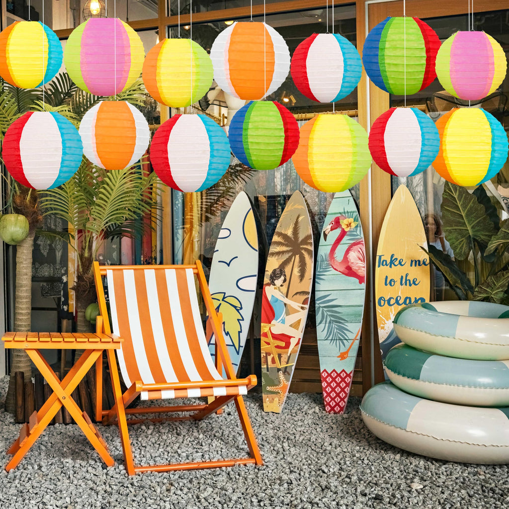 ‎Renbuzhu 15PCS Pool Party Decorations Beach Ball Paper Lanterns - Summer Luau Hawaiian Themed Hanging Decor for Home Birthday Outdoor Indoor