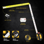 LEXIVON [4-Pack] 25Ft/7.5m AutoLock Tape Measure | 1-Inch Wide Blade with Nylon Coating, Matte Finish White & Yellow Dual Sided Rule Print | Ft/Inch/Fractions/Metric (LX-205X4)