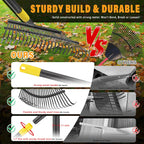 Rake for Leaves - 25 Tines Heavy Duty Metal Rake Set with Leaf Scoops & Collector Bag, Adjustable Rakes for Lawns, 3-in-1 Leaf Collection Tool for Efficient Yard Pine Needle Grass Cleanup 5FT