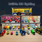 1/64 Scale Cars Display Case: Toy Car Parking Garage with LED Light Compatible with Hot Wheels, FoamBoard Storage Display for Matchbox with Acrylic Cover (Shattering World)