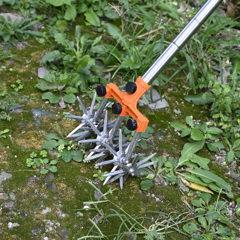 BARAYSTUS Rotary Cultivator Garden Rotary Tiller Adjustable Stainless Steel Poles Hand Tiller for Soil Mixing or Reseeding Grass Lawn Tiller Total Length 57 Inch