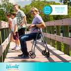 Stander Space Saver Rollator, Lightweight Folding Rolling Walker with Seat for Seniors & Adults, 4-Wheel Mobility Aid with 6-inch Wheels, Locking Brakes & Padded Seat with Backrest, Cobalt Blue
