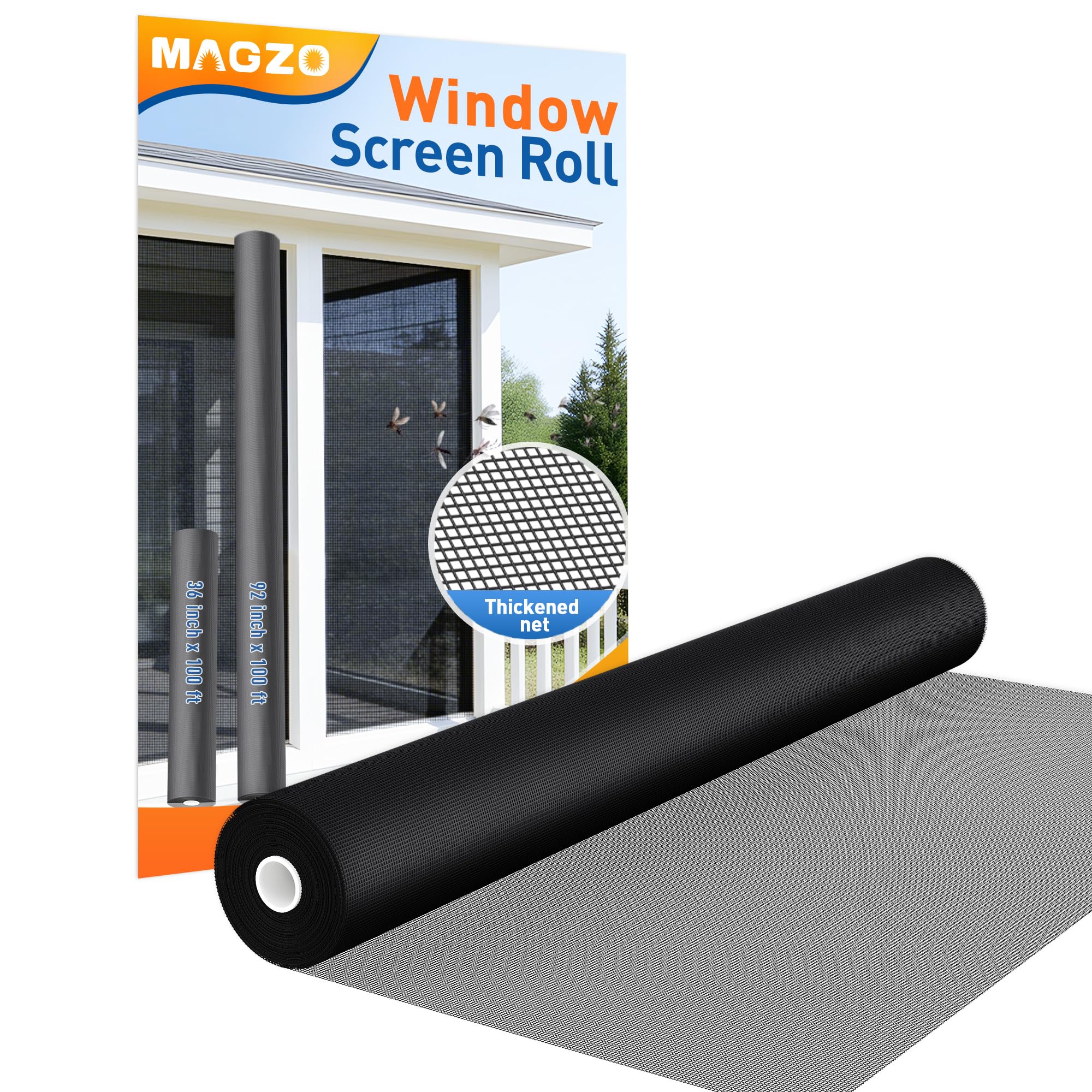MAGZO Window Screen Replacement Mesh Roll, 36IN x 100FT Heavy Duty Polyester Mesh (82g/m²), UV-Resistant & Pet-Proof, Easy to Cut for Door Repair, Patio, Porch, Backyard, Garden, Non-Deformable