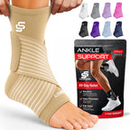 Sleeve Stars Ankle Brace for Women & Men, Ankle Wrap for Sprained Ankle, Compression Sleeve for Plantar Fasciitis Relief, Easy Customizable Support: w/Removable Strap (Single/S:9"-10"/Beige)