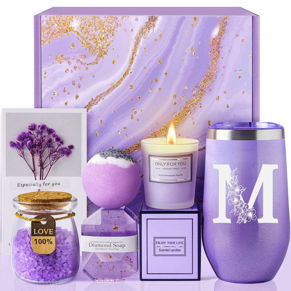 Christmas Gifts for Women Best Friend - Relaxing Lavender Spa Gift Basket, Gifts for Women Who Have Everything, Birthday, Valentine's Day, Galentines Day Gifts, Mothers Day Gifts for Mom Grandma(M)