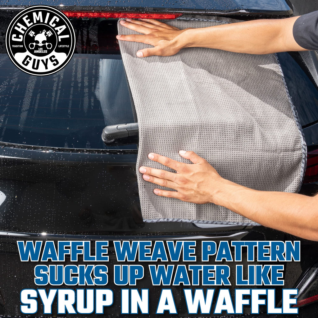 Chemical Guys Waffle Weave Gray Matter Microfiber Drying Towel 2 Pack, Huge Car Drying Towels for Faster Coverage on Paint, Glass, Wheels, and Trim, Streak Free Drying for Cars, Trucks, and SUVs